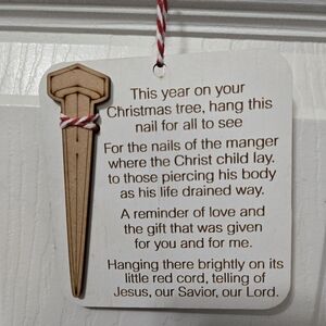 2-Wooden Christmas Nail Ornament with Red Cord, Christian, Jesus Is The Reason